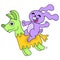 The rabbit is having fun playing riding the horse toy carousel. doodle icon image kawaii