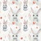 rabbit heart blue watercolor children's fabric with animals seamless pattern background