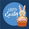 Rabbit holds basket floral eggs decoration happy easter label