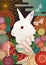 A rabbit and a Japanese-style background