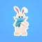 Rabbit in mask drawing on egg happy easter bunny sticker spring holiday coronavirus pandemic quarantine