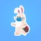 Rabbit in mask holding basket with eggs happy easter spring holiday coronavirus pandemic quarantine