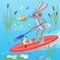 rabbit is paddling with paddle board