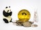 Rabbit and panda figures praying for bitcoin