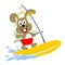 Rabbit play windsurf, vector cartoon illustration