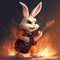 Rabbit plays the guitar