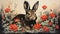 Rabbit In Poppies: A Playfully Dark Lino Print By David Hay