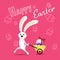 Rabbit Pull Small Cart With Colorful Egg Present Ribbon Sketch Background Happy Easter Holiday Banner