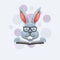 Rabbit reading book mascot cartoon vector