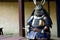Rabbit samurai portrait in traditional vintage photography style. Japanese retro illustration with hare warrior in