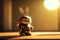 Rabbit samurai toy figure. Japanese styled hare warrior in kimono with katana sword. Generated AI.