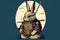 Rabbit samurai in traditional drawing style. Japanese styled art with hare warrior in kimonoRabbit samurai in