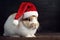 Rabbit in a Santa hat is waiting for the holiday of the new year and Christmas