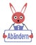 Rabbit with sign, change, colors, German, isolated.
