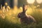 Rabbit in a spring meadow scene, generative ai