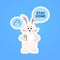 Rabbit with stay home chat bubble speech happy easter spring holiday coronavirus pandemic concept cute bunny sticker