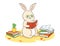 Rabbit studying reading book postcard bunny learn educational hare concept hello school poster