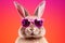 rabbit in sunglass with pink background by Generative AI