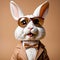 rabbit. transparent sunglasses, plain brown background, AI generated