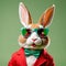 rabbit. transparent sunglasses, plain green background, AI generated