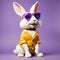 rabbit. transparent sunglasses, plain purple background, AI generated