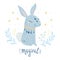 Rabbit vector illustration for kids. Bohemian illustrations with animals, stars, magic and runes. Cute animal in the
