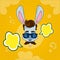 Rabbit Wear Glasses Mustache With Chat Dialog Bubble Pop Art Colorful Retro Style