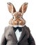 rabbit wearing suit and tie. Isolated on transparent background, no background, cutout.