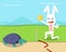 Rabbit wins the turtle in the race, vector design