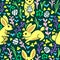 Rabbits Animal Pattern, Happy Easter Day Theme, Seamless Pattern Vector Illustration EPS 10.