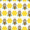 Rabbits - bees, honeycombs, colorful seamless pattern. Decorative cute background with animals