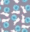 Rabbits and blue donuts. Sweet pattern. Vector seamless pattern - Textil, postcards, wallpaper