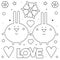 Rabbits. Coloring page. Black and white vector illustration.