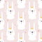 Rabbits with crowns, decorative cute background. Colorful seamless pattern with muzzles of animals