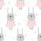 Rabbits in dresses and hearts, seamless pattern