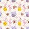Rabbits and Easter eggs seamless pattern