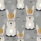 Rabbits with feathers, colorful cute seamless pattern