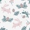 Rabbits, fir branches and cones seamless pattern. Winter forest background. Beautiful Christmas seamless, repeated pattern.