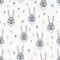 Rabbits and flowers Easter seamless pattern