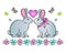 Rabbits, heart and flowers with butterflies - vector full color illustration. A pair of cute enamored rabbits with a heart and but
