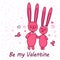 Rabbits in love. Enamored funny rabbits on a date. Greeting card for St Valentines Day
