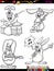 Rabbits musicians set cartoon coloring book