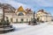 RABKA ZDROJ, POLAND - JANUARY 23, 2017: Monument of Saint Nicholas in front of railway station