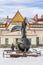 RABKA ZDROJ, POLAND - JANUARY 23, 2017: Monument of Saint Nicholas in front of railway station