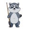 Raccoon billiards player with ball and cue