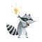Raccoon Burglar with Striped Tail Wearing Mask Having Idea with Light Bulb Vector Illustration