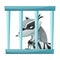 Raccoon Burglar with Striped Tail Wearing Mask Sitting in Jail with Sad Face Vector Illustration