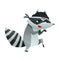 Raccoon Burglar with Striped Tail Wearing Mask Tiptoeing and Stealing Vector Illustration