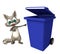 Raccoon cartoon character with dustbin