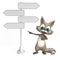 Raccoon cartoon character with way sign